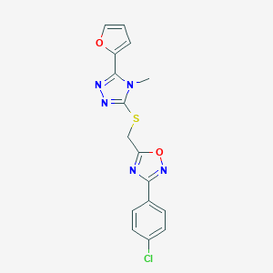 molecular formula C16H12ClN5O2S B326812 3-(4-chlorophenyl)-5-({[5-(furan-2-yl)-4-methyl-4H-1,2,4-triazol-3-yl]sulfanyl}methyl)-1,2,4-oxadiazole 
