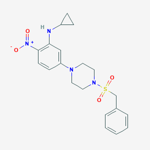 molecular formula C20H24N4O4S B327059 N-CYCLOPROPYL-2-NITRO-5-(4-PHENYLMETHANESULFONYLPIPERAZIN-1-YL)ANILINE 
