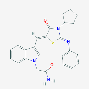 molecular formula C25H24N4O2S B327070 2-(3-{[3-CYCLOPENTYL-4-OXO-2-(PHENYLIMINO)-1,3-THIAZOLAN-5-YLIDEN]METHYL}-1H-INDOL-1-YL)ACETAMIDE 