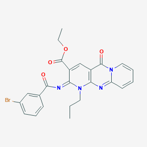 molecular formula C24H21BrN4O4 B3270787 ethyl 6-(3-bromobenzoyl)imino-2-oxo-7-propyl-1,7,9-triazatricyclo[8.4.0.03,8]tetradeca-3(8),4,9,11,13-pentaene-5-carboxylate CAS No. 534566-22-8