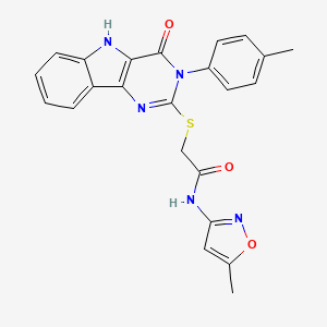 molecular formula C23H19N5O3S B3270885 N-(5-methyl-1,2-oxazol-3-yl)-2-{[3-(4-methylphenyl)-4-oxo-3H,4H,5H-pyrimido[5,4-b]indol-2-yl]sulfanyl}acetamide CAS No. 536704-74-2