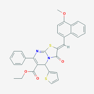 molecular formula C31H24N2O4S2 B327110 ethyl 2-[(4-methoxy-1-naphthyl)methylene]-3-oxo-7-phenyl-5-(2-thienyl)-2,3-dihydro-5H-[1,3]thiazolo[3,2-a]pyrimidine-6-carboxylate 
