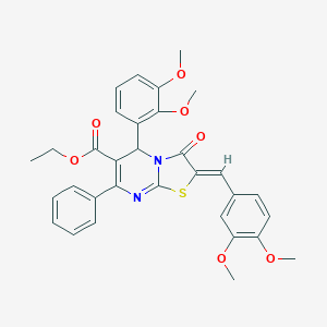 molecular formula C32H30N2O7S B327117 ETHYL (2Z)-5-(2,3-DIMETHOXYPHENYL)-2-[(3,4-DIMETHOXYPHENYL)METHYLIDENE]-3-OXO-7-PHENYL-2H,3H,5H-[1,3]THIAZOLO[3,2-A]PYRIMIDINE-6-CARBOXYLATE 