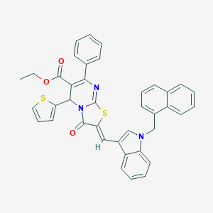 molecular formula C39H29N3O3S2 B327121 ETHYL (2Z)-2-({1-[(NAPHTHALEN-1-YL)METHYL]-1H-INDOL-3-YL}METHYLIDENE)-3-OXO-7-PHENYL-5-(THIOPHEN-2-YL)-2H,3H,5H-[1,3]THIAZOLO[3,2-A]PYRIMIDINE-6-CARBOXYLATE 