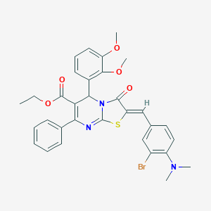 molecular formula C32H30BrN3O5S B327124 ETHYL (2Z)-2-{[3-BROMO-4-(DIMETHYLAMINO)PHENYL]METHYLIDENE}-5-(2,3-DIMETHOXYPHENYL)-3-OXO-7-PHENYL-2H,3H,5H-[1,3]THIAZOLO[3,2-A]PYRIMIDINE-6-CARBOXYLATE 