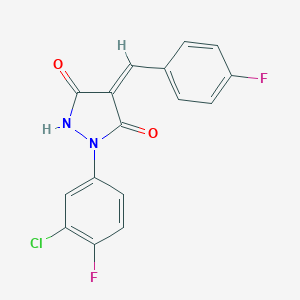 molecular formula C16H9ClF2N2O2 B327164 (4Z)-1-(3-chloro-4-fluorophenyl)-4-[(4-fluorophenyl)methylidene]pyrazolidine-3,5-dione 