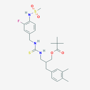 molecular formula C26H36FN3O4S2 B3272339 2-[(3,4-Dimethylphenyl)methyl]-3-({[(3-fluoro-4-methanesulfonamidophenyl)methyl]carbamothioyl}amino)propyl 2,2-dimethylpropanoate CAS No. 565448-40-0
