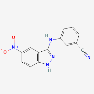 molecular formula C14H9N5O2 B3272860 3-((5-Nitro-1H-indazol-3-yl)amino)benzonitrile CAS No. 574729-31-0