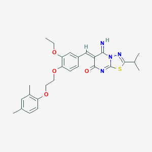 molecular formula C27H30N4O4S B327498 (6Z)-6-({4-[2-(2,4-DIMETHYLPHENOXY)ETHOXY]-3-ETHOXYPHENYL}METHYLIDENE)-5-IMINO-2-(PROPAN-2-YL)-5H,6H,7H-[1,3,4]THIADIAZOLO[3,2-A]PYRIMIDIN-7-ONE 