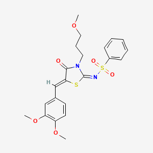 molecular formula C22H24N2O6S2 B3275084 N-[(2E,5Z)-5-[(3,4-DIMETHOXYPHENYL)METHYLIDENE]-3-(3-METHOXYPROPYL)-4-OXO-1,3-THIAZOLIDIN-2-YLIDENE]BENZENESULFONAMIDE CAS No. 620156-50-5