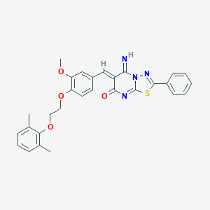 molecular formula C29H26N4O4S B327528 (6Z)-6-({4-[2-(2,6-DIMETHYLPHENOXY)ETHOXY]-3-METHOXYPHENYL}METHYLIDENE)-5-IMINO-2-PHENYL-5H,6H,7H-[1,3,4]THIADIAZOLO[3,2-A]PYRIMIDIN-7-ONE 