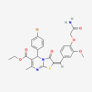 molecular formula C26H24BrN3O6S B3275554 ethyl (2E)-5-(4-bromophenyl)-2-{[4-(carbamoylmethoxy)-3-methoxyphenyl]methylidene}-7-methyl-3-oxo-2H,3H,5H-[1,3]thiazolo[3,2-a]pyrimidine-6-carboxylate CAS No. 627038-54-4