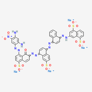 molecular formula C46H27N11Na4O15S4 B3276378 Tetrasodium;3-[2-[4-[[4-[[8-[(2,4-diamino-5-nitrophenyl)diazenyl]-1-oxo-5-sulfonatonaphthalen-2-ylidene]hydrazinylidene]-6-sulfonatonaphthalen-1-ylidene]hydrazinylidene]naphthalen-1-ylidene]hydrazinyl]naphthalene-1,5-disulfonate CAS No. 6409-87-6