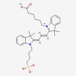 molecular formula C33H42N2O5S B3276658 2-(3-(1-carboxypentyl-1,3-dihydro-3,3-dimethyl-2h-indol-2-ylidene)-propenyl)-3,3-dimethyl-1-(4-sulfobutyl)-3h-indolium hydroxide, inner salt CAS No. 644979-14-6