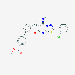 molecular formula C25H17ClN4O4S B327668 ETHYL 4-(5-{[(6Z)-2-(2-CHLOROPHENYL)-5-IMINO-7-OXO-5H,6H,7H-[1,3,4]THIADIAZOLO[3,2-A]PYRIMIDIN-6-YLIDENE]METHYL}FURAN-2-YL)BENZOATE 