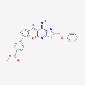 molecular formula C25H18N4O5S B327682 METHYL 4-(5-{[(6Z)-5-IMINO-7-OXO-2-(PHENOXYMETHYL)-5H,6H,7H-[1,3,4]THIADIAZOLO[3,2-A]PYRIMIDIN-6-YLIDENE]METHYL}FURAN-2-YL)BENZOATE 