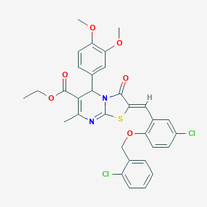 molecular formula C32H28Cl2N2O6S B327812 ethyl 2-{5-chloro-2-[(2-chlorobenzyl)oxy]benzylidene}-5-(3,4-dimethoxyphenyl)-7-methyl-3-oxo-2,3-dihydro-5H-[1,3]thiazolo[3,2-a]pyrimidine-6-carboxylate 