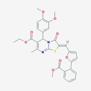 molecular formula C31H28N2O8S B327829 ethyl 5-(3,4-dimethoxyphenyl)-2-({5-[2-(methoxycarbonyl)phenyl]-2-furyl}methylene)-7-methyl-3-oxo-2,3-dihydro-5H-[1,3]thiazolo[3,2-a]pyrimidine-6-carboxylate 