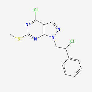 molecular formula C14H12Cl2N4S B3278560 4-Chloro-1-(2-chloro-2-phenylethyl)-6-(methylthio)-1H-pyrazolo[3,4-d]pyrimidine CAS No. 679805-51-7