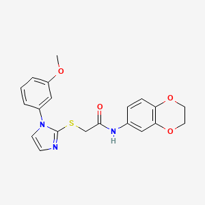 molecular formula C20H19N3O4S B3279143 N-(2,3-dihydrobenzo[b][1,4]dioxin-6-yl)-2-((1-(3-methoxyphenyl)-1H-imidazol-2-yl)thio)acetamide CAS No. 688335-72-0