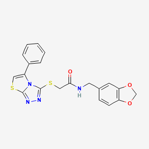 molecular formula C20H16N4O3S2 B3279395 N-[(2H-1,3-benzodioxol-5-yl)methyl]-2-({5-phenyl-[1,2,4]triazolo[3,4-b][1,3]thiazol-3-yl}sulfanyl)acetamide CAS No. 692261-37-3