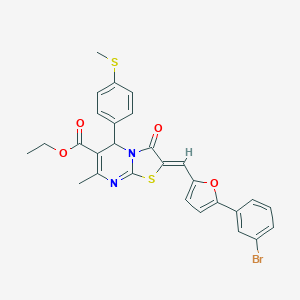 molecular formula C28H23BrN2O4S2 B327943 ETHYL (2Z)-2-{[5-(3-BROMOPHENYL)FURAN-2-YL]METHYLIDENE}-7-METHYL-5-[4-(METHYLSULFANYL)PHENYL]-3-OXO-2H,3H,5H-[1,3]THIAZOLO[3,2-A]PYRIMIDINE-6-CARBOXYLATE 