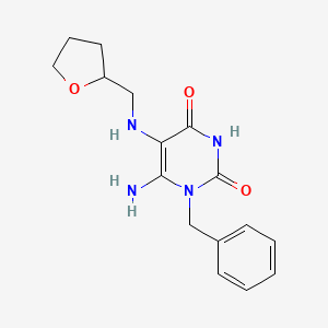 molecular formula C16H20N4O3 B3281135 6-Amino-1-benzyl-5-[(tetrahydro-furan-2-ylmethyl)-amino]-1H-pyrimidine-2,4-dione CAS No. 728898-91-7