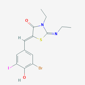 molecular formula C14H14BrIN2O2S B328339 (2Z,5Z)-5-(3-bromo-4-hydroxy-5-iodobenzylidene)-3-ethyl-2-(ethylimino)-1,3-thiazolidin-4-one 