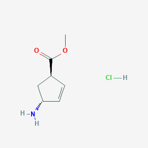 molecular formula C7H12ClNO2 B3283997 Rel-(1R,4R)-Methyl 4-aminocyclopent-2-enecarboxylate hydrochloride CAS No. 77745-26-7
