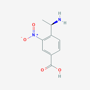 molecular formula C9H10N2O4 B3284780 Benzoic acid, 4-(1-aminoethyl)-3-nitro-, (R)- (9CI) CAS No. 791039-94-6