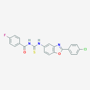 molecular formula C21H13ClFN3O2S B328530 N-[[2-(4-chlorophenyl)-1,3-benzoxazol-5-yl]carbamothioyl]-4-fluorobenzamide 