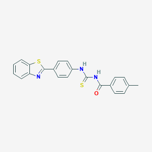 molecular formula C22H17N3OS2 B328562 N-[[4-(1,3-benzothiazol-2-yl)phenyl]carbamothioyl]-4-methylbenzamide 