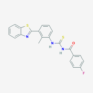 molecular formula C22H16FN3OS2 B328567 N-[[3-(1,3-benzothiazol-2-yl)-2-methylphenyl]carbamothioyl]-4-fluorobenzamide 