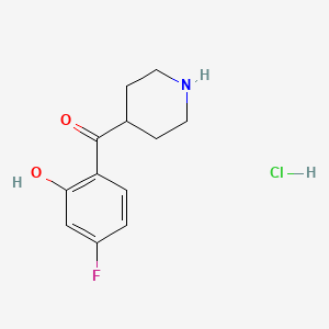 molecular formula C12H15ClFNO2 B3285720 (4-Fluoro-2-hydroxyphenyl)(4-piperidinyl)methanone hydrochloride CAS No. 81043-50-7