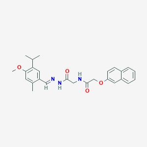 molecular formula C26H29N3O4 B328611 N-{2-[2-(5-isopropyl-4-methoxy-2-methylbenzylidene)hydrazino]-2-oxoethyl}-2-(2-naphthyloxy)acetamide 