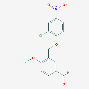 molecular formula C15H12ClNO5 B3286838 3-[(2-Chloro-4-nitrophenoxy)methyl]-4-methoxybenzaldehyde CAS No. 832739-80-7
