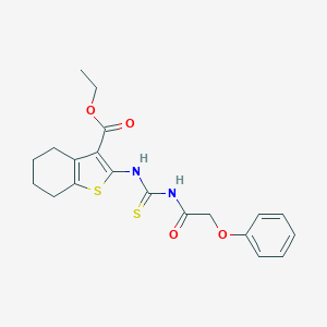 molecular formula C20H22N2O4S2 B328691 Ethyl 2-{[(phenoxyacetyl)carbamothioyl]amino}-4,5,6,7-tetrahydro-1-benzothiophene-3-carboxylate 