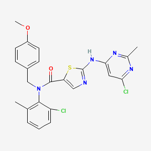 molecular formula C24H21Cl2N5O2S B3286978 5-Thiazolecarboxamide, N-(2-chloro-6-methylphenyl)-2-[(6-chloro-2-methyl-4-pyrimidinyl)amino]-N-[(4-methoxyphenyl)methyl]- CAS No. 834888-64-1