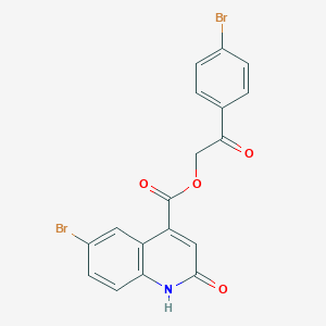 molecular formula C18H11Br2NO4 B328714 4-Quinolinecarboxylic acid,6-bromo-1,2-dihydro-2-oxo-,2-(4-bromophenyl)-2-oxoethyl ester 