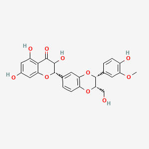 B3287463 (2S)-2-[(2S,3R)-2-(hydroxymethyl)-3-(3-methoxy-4-oxidanyl-phenyl)-2,3-dihydro-1,4-benzodioxin-6-yl]-3,5,7-tris(oxidanyl)-2,3-dihydrochromen-4-one CAS No. 84604-20-6