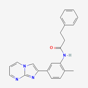molecular formula C22H20N4O B3287594 N-(5-{imidazo[1,2-a]pyrimidin-2-yl}-2-methylphenyl)-3-phenylpropanamide CAS No. 847387-89-7
