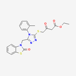 molecular formula C23H22N4O4S2 B3287656 ethyl 4-{[4-(2-methylphenyl)-5-[(2-oxo-2,3-dihydro-1,3-benzothiazol-3-yl)methyl]-4H-1,2,4-triazol-3-yl]sulfanyl}-3-oxobutanoate CAS No. 847403-10-5