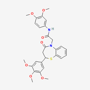 molecular formula C28H30N2O7S B3287664 N-(3,4-dimethoxyphenyl)-2-[4-oxo-2-(3,4,5-trimethoxyphenyl)-2,3,4,5-tetrahydro-1,5-benzothiazepin-5-yl]acetamide CAS No. 847410-55-3