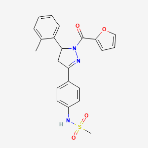 molecular formula C22H21N3O4S B3288306 N-{4-[1-(furan-2-carbonyl)-5-(2-methylphenyl)-4,5-dihydro-1H-pyrazol-3-yl]phenyl}methanesulfonamide CAS No. 851718-15-5