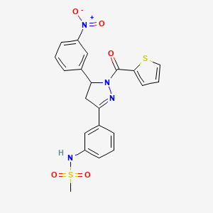 molecular formula C21H18N4O5S2 B3288309 N-{3-[5-(3-nitrophenyl)-1-(thiophene-2-carbonyl)-4,5-dihydro-1H-pyrazol-3-yl]phenyl}methanesulfonamide CAS No. 851719-00-1