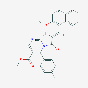 molecular formula C30H28N2O4S B328833 ethyl 2-[(2-ethoxy-1-naphthyl)methylene]-7-methyl-5-(4-methylphenyl)-3-oxo-2,3-dihydro-5H-[1,3]thiazolo[3,2-a]pyrimidine-6-carboxylate 