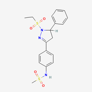 molecular formula C18H21N3O4S2 B3288339 N-{4-[1-(ethanesulfonyl)-5-phenyl-4,5-dihydro-1H-pyrazol-3-yl]phenyl}methanesulfonamide CAS No. 851781-29-8