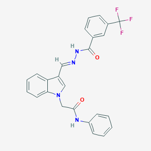 molecular formula C25H19F3N4O2 B328876 N-phenyl-2-{3-[(E)-(2-{[3-(trifluoromethyl)phenyl]carbonyl}hydrazinylidene)methyl]-1H-indol-1-yl}acetamide 