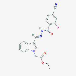molecular formula C21H17FN4O3 B328882 ETHYL 2-(3-{[(E)-2-(4-CYANO-2-FLUOROBENZOYL)HYDRAZONO]METHYL}-1H-INDOL-1-YL)ACETATE 