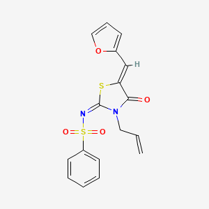 molecular formula C17H14N2O4S2 B3288897 N-[(2E,5Z)-5-[(furan-2-yl)methylidene]-4-oxo-3-(prop-2-en-1-yl)-1,3-thiazolidin-2-ylidene]benzenesulfonamide CAS No. 853745-00-3